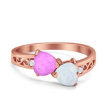 Heart Filigree Ring Round Cubic Zirconia 925 Sterling Silver Created White Opal