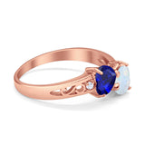 Heart Filigree Ring Round Cubic Zirconia 925 Sterling Silver Created White Opal