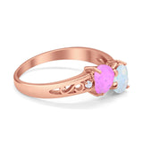 Heart Filigree Ring Round Cubic Zirconia 925 Sterling Silver Created White Opal