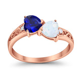 Heart Filigree Ring Round Cubic Zirconia 925 Sterling Silver Created White Opal