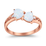 Heart Filigree Ring Round Cubic Zirconia 925 Sterling Silver Created White Opal