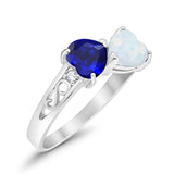 Heart Filigree Ring Round Cubic Zirconia 925 Sterling Silver Created White Opal