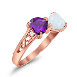 Heart Filigree Ring Round Cubic Zirconia 925 Sterling Silver Created White Opal