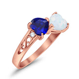 Heart Filigree Ring Round Cubic Zirconia 925 Sterling Silver Created White Opal