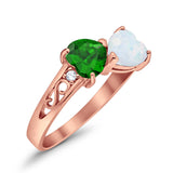 Heart Filigree Ring Round Cubic Zirconia 925 Sterling Silver Created White Opal