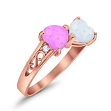Heart Filigree Ring Round Cubic Zirconia 925 Sterling Silver Created White Opal