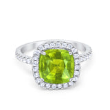 Art Deco Halo Cushion Wedding Engagement Ring Round Cubic Zirconia 925 Sterling Silver
