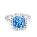 Art Deco Halo Cushion Wedding Engagement Ring Round Cubic Zirconia 925 Sterling Silver