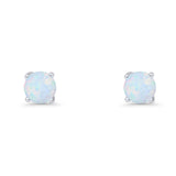Round Solitaire Stud Earrings 925 Sterling Silver Lab Created Opal 7mm