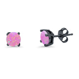 Round Solitaire Stud Earrings 925 Sterling Silver Lab Created Opal 7mm