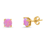 Round Solitaire Stud Earrings 925 Sterling Silver Lab Created Opal 7mm