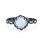Halo Floral Wedding Ring Round Simulated Cubic Zirconia 925 Sterling Silver