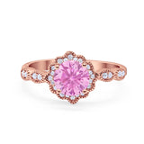 Halo Floral Wedding Ring Round Simulated Cubic Zirconia 925 Sterling Silver