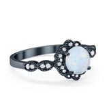 Halo Floral Wedding Ring Round Simulated Cubic Zirconia 925 Sterling Silver