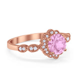 Halo Floral Wedding Ring Round Simulated Cubic Zirconia 925 Sterling Silver