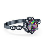Halo Floral Wedding Ring Round Simulated Cubic Zirconia 925 Sterling Silver