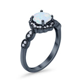 Halo Floral Wedding Ring Round Simulated Cubic Zirconia 925 Sterling Silver