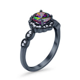Halo Floral Wedding Ring Round Simulated Cubic Zirconia 925 Sterling Silver