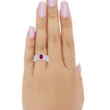 Halo Three Piece Wedding Simulated Cubic Zirconia Ring 925 Sterling Silver