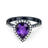 Halo Teardrop Bridal Filigree Ring Simulated Cubic Zirconia 925 Sterling Silver