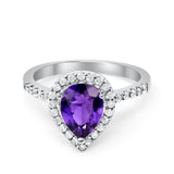 Halo Teardrop Bridal Filigree Ring Simulated Cubic Zirconia 925 Sterling Silver