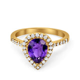 Halo Teardrop Bridal Filigree Ring Simulated Cubic Zirconia 925 Sterling Silver