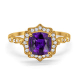 Halo Engagement Ring Cushion Simulated Cubic Zirconia 925 Sterling Silver