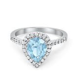 Halo Teardrop Bridal Filigree Ring Simulated Cubic Zirconia 925 Sterling Silver