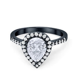 Halo Teardrop Bridal Filigree Ring Simulated Cubic Zirconia 925 Sterling Silver