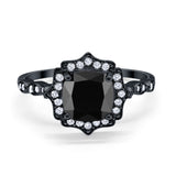 Halo Engagement Ring Cushion Simulated Cubic Zirconia 925 Sterling Silver