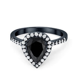 Halo Teardrop Bridal Filigree Ring Simulated Cubic Zirconia 925 Sterling Silver
