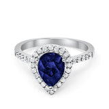 Halo Teardrop Bridal Filigree Ring Simulated Cubic Zirconia 925 Sterling Silver