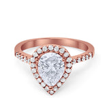 Halo Teardrop Bridal Filigree Ring Simulated Cubic Zirconia 925 Sterling Silver