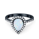 Halo Teardrop Bridal Filigree Ring Simulated Cubic Zirconia 925 Sterling Silver