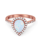 Halo Teardrop Bridal Filigree Ring Simulated Cubic Zirconia 925 Sterling Silver