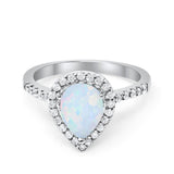 Halo Teardrop Bridal Filigree Ring Simulated Cubic Zirconia 925 Sterling Silver