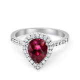 Halo Teardrop Bridal Filigree Ring Simulated Cubic Zirconia 925 Sterling Silver
