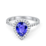 Halo Teardrop Bridal Filigree Ring Simulated Cubic Zirconia 925 Sterling Silver