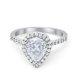 Halo Teardrop Bridal Filigree Ring Simulated Cubic Zirconia 925 Sterling Silver