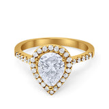 Halo Teardrop Bridal Filigree Ring Simulated Cubic Zirconia 925 Sterling Silver