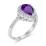 Halo Teardrop Bridal Filigree Ring Simulated Cubic Zirconia 925 Sterling Silver