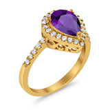 Halo Teardrop Bridal Filigree Ring Simulated Cubic Zirconia 925 Sterling Silver