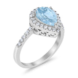 Halo Teardrop Bridal Filigree Ring Simulated Cubic Zirconia 925 Sterling Silver