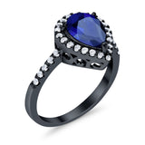 Halo Teardrop Bridal Filigree Ring Simulated Cubic Zirconia 925 Sterling Silver