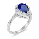 Halo Teardrop Bridal Filigree Ring Simulated Cubic Zirconia 925 Sterling Silver