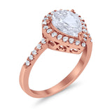 Halo Teardrop Bridal Filigree Ring Simulated Cubic Zirconia 925 Sterling Silver