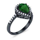 Halo Teardrop Bridal Filigree Ring Simulated Cubic Zirconia 925 Sterling Silver