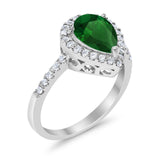Halo Teardrop Bridal Filigree Ring Simulated Cubic Zirconia 925 Sterling Silver