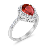 Halo Teardrop Bridal Filigree Ring Simulated Cubic Zirconia 925 Sterling Silver
