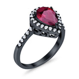 Halo Teardrop Bridal Filigree Ring Simulated Cubic Zirconia 925 Sterling Silver